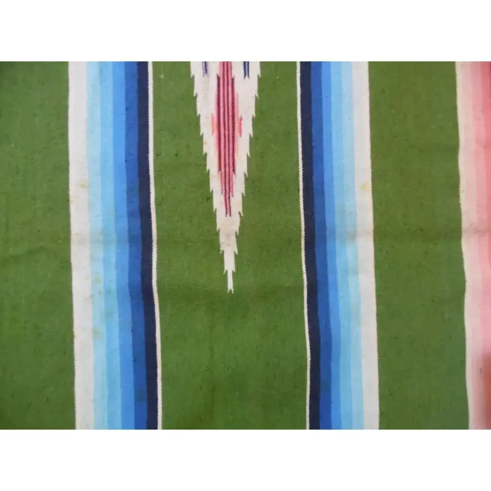 Serape Saltillo Mexican Multi Colored Fringe Wool Blanket 91x62 1/2 Vintage